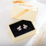 Personalized Sterling Silver Cute Elephant Earrings with Birthstone Jewelry Gift Birthday Gift Christmas Present for Women Her Teen Girl