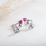Personalized Sterling Silver Cute Elephant Earrings with Birthstone Jewelry Gift Birthday Gift Christmas Present for Women Her Teen Girl