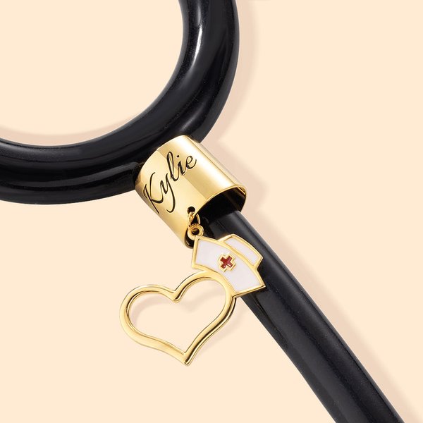 Gepersonaliseerde Stethoscoop ID Tag Charm met gegraveerde naam Gift voor verpleegkundige arts medisch student afstuderen Gifts