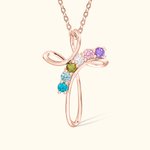 Personalized 1-6 Birthstone Cross Pendant Necklace Mother's Day Gift for Mom Women