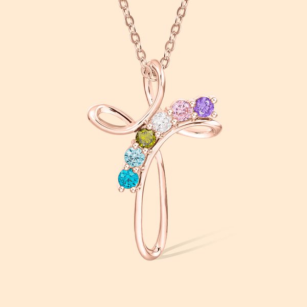 Personalizado 1-6 Birthstone Cruz Colgante Collar Día de la Madre Regalo para Mamá Mujeres