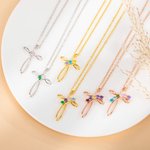 Personalized 1-6 Birthstone Cross Pendant Necklace Mother's Day Gift for Mom Women