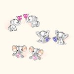 Personalized Sterling Silver Cute Elephant Earrings with Birthstone Jewelry Gift Birthday Gift Christmas Present for Women Her Teen Girl