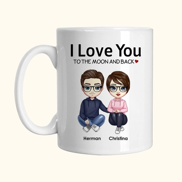 Personlig Jeg elsker deg til månen og tilbake hvit og farge innvendig keramisk krus bursdagsgave til kone ektemann