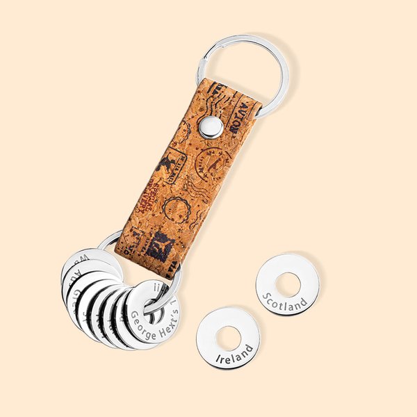 Personalised Traveler Passport Keychain with Engraved Country Ring for Visited Countries Travel Keepsake Gift for Travel Lovers