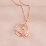 Collier Prénom Fête des Mères Personnalisé avec Fleur et Pierre de Naissance Bijoux en Argent Sterling Cadeau Anniversaire Fête pour Femme
