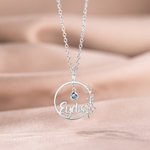 Collier Prénom Fête des Mères Personnalisé avec Fleur et Pierre de Naissance Bijoux en Argent Sterling Cadeau Anniversaire Fête pour Femme