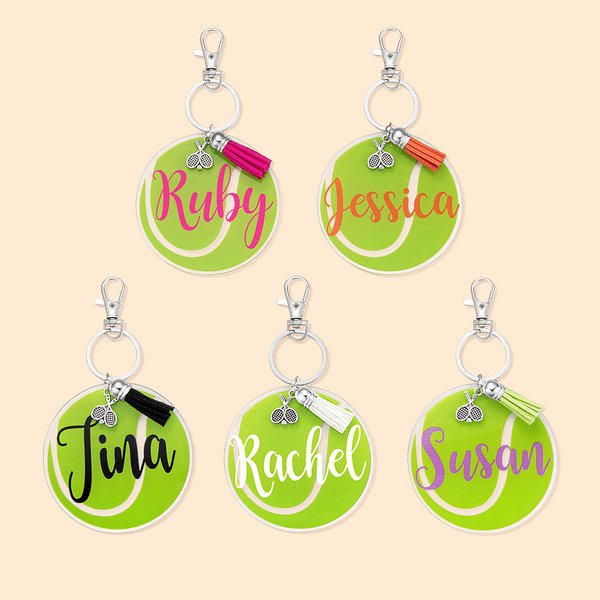Personalisierte Satz von 2 Tennis Tasche Tag Schlüsselanhänger Tennis Geschenk für Tennisliebhaber Tennis-Team-Mitglied