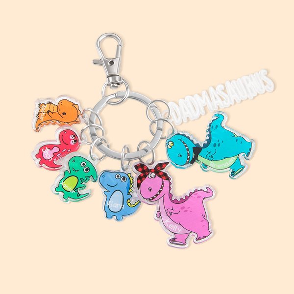Dinosaur Keychain Engraved with Names for Dad & Mom