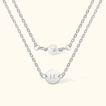 Personalized Pearl Layered Initial Disc Sterling Silver Necklace Birthday Anniversary Christmas Gift for Woman Girlfriend