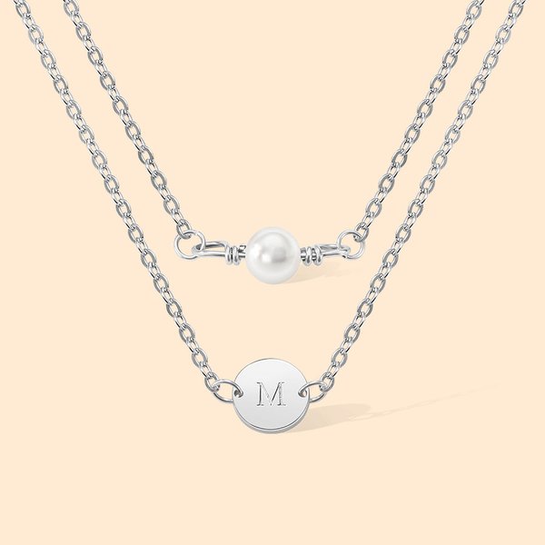 Personalisierte Perle geschichtet Initial Disc Sterling Silber Halskette Geburtstag Jahrestag Weihnachten Geschenk für Frau Freundin