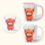 Personalized 11oz Highland Cow Double-Sided Print Ceramic Mug Matching Coaster Available Christmas Gift for Cow Lovers Family Friends