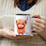 Personalised 11oz Highland Cow with Santa Hat Double-Sided Print Ceramic Mug Matching Coaster Available Christmas Gift for Cow Lovers Family