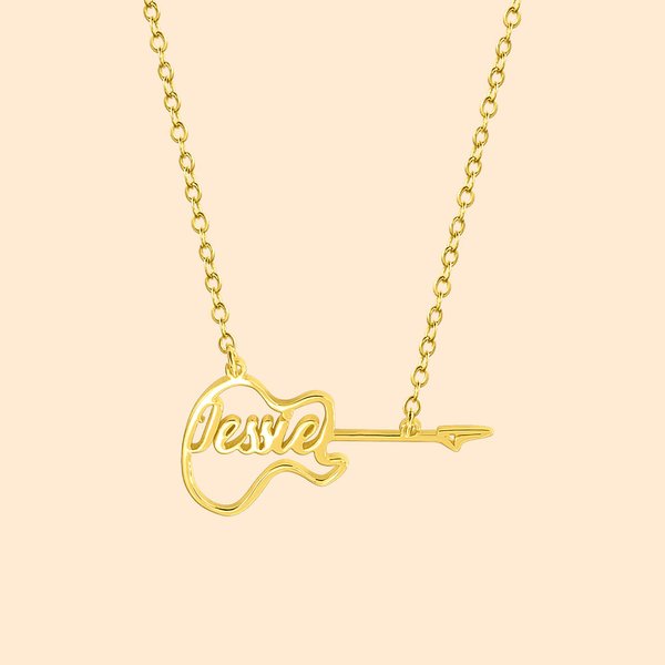 Collier Breloque Personnalisable avec Nom Pendentif Guitare Électrique Rock Musique Cadeau pour Guitariste Musicien