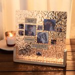 Personalized Heart Shaped 9 Photos Collage Acrylic Ripple Frame with Wood Base Desk Decor Valentine's Day Anniversary Gift for Couple