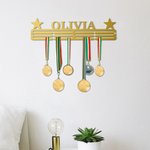 Personalized Medal Name Hanger Holder Award Display Rack with Stars Decoration Metal Art Sign Gift for Winner Athletes Researcher