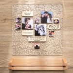 Personalized Heart Shaped 9 Photos Collage Acrylic Ripple Frame with Wood Base Desk Decor Valentine's Day Anniversary Gift for Couple