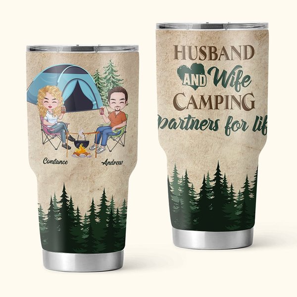 Gepersonaliseerde man en vrouw Camping Partners voor het leven Forest Adventure 30oz Tumbler Anniversary Gift