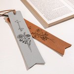 Personalised Birth Flower Leather Name Bookmark for Book Lover Reader Writer Students Friends Birthday Graduation Thank You Gift