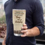 Vaso de camping personalizado con fondo de madera y hoguera 30oz Regalo para parejas