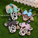 Personalized Highland Cattle Cow with Bow Rear View Mirror Wood Car Charm with Engraved Name Tag Birthday Gift for Cow Lover