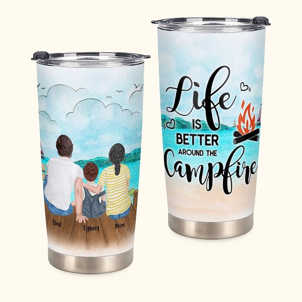 Personalisierte Leben ist besser mit Familie Seaside Resort Camping Zitate 20oz Becher für heiße und kalte Getränke Geburtstag Geschenk