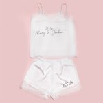 Gepersonaliseerde Kanten Bruids Lingerie Pyjama Outfit met Tekst en Datum Bruids Geschenk Huwelijksreis Outfit voor Bruiloft Vrouw Vrouw