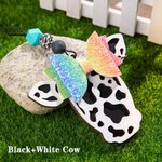 Personalized Highland Cattle Cow with Bow Rear View Mirror Wood Car Charm with Engraved Name Tag Birthday Gift for Cow Lover