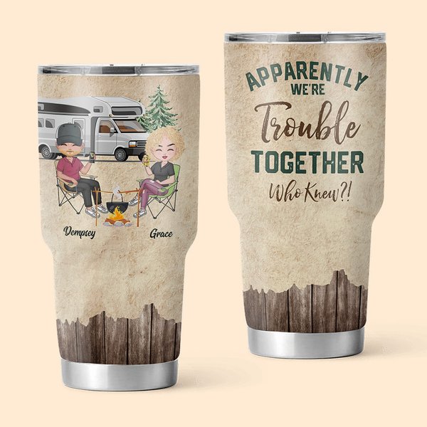 Personalizzato We're Trouble Together Coppia di campeggio Scenario naturale 30 oz Tumbler Regalo per gli appassionati di campeggio