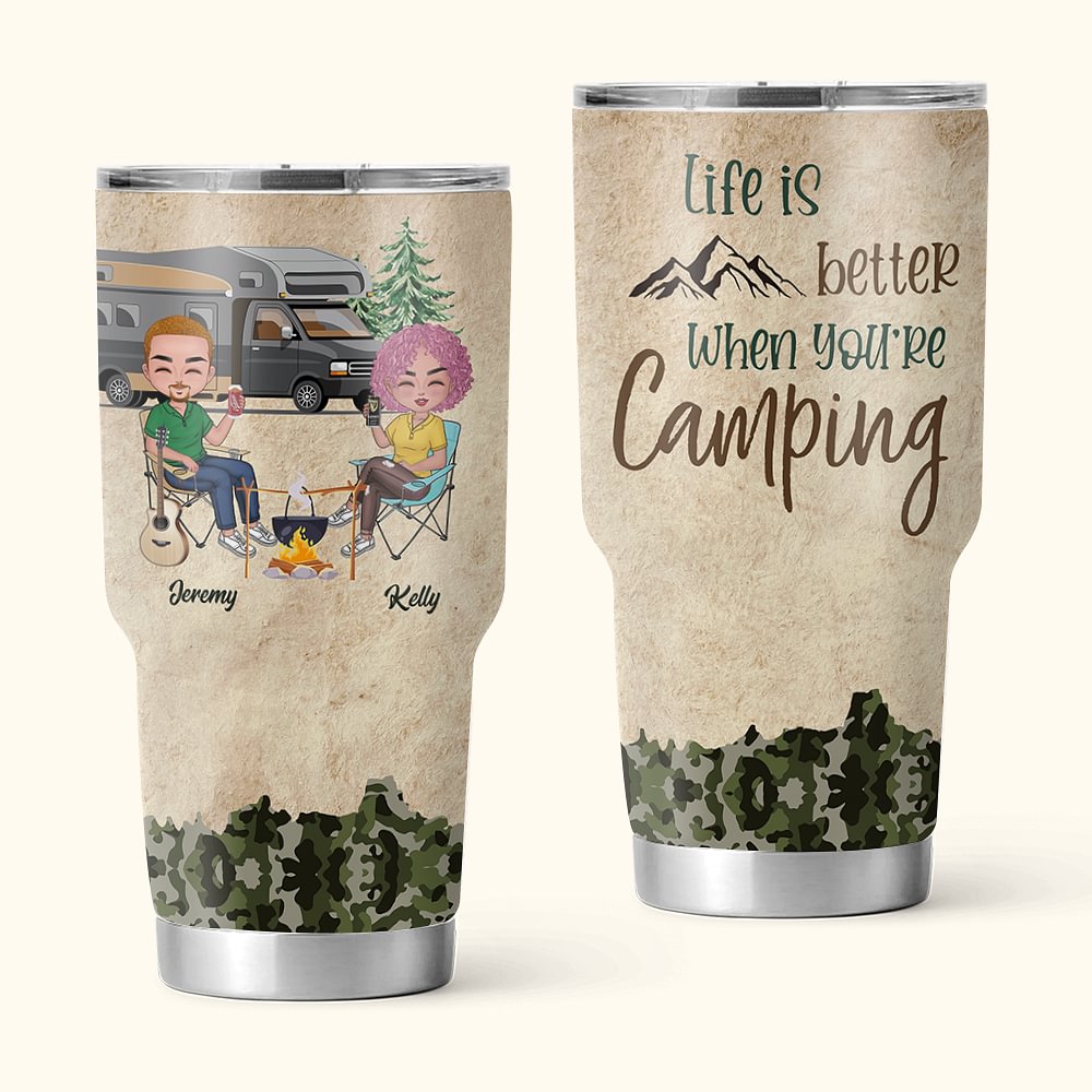 Personnalisé Snow Mountain Camping Couple Campfire Party 30oz Tumbler Birthday Gift Cadeau d'anniversaire Cadeau de camping