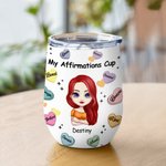 Vaso de Vino con Tapa Personalizado My Positive Affirmations Daily Reminders 12oz Apto para Líquidos Fríos y Calientes