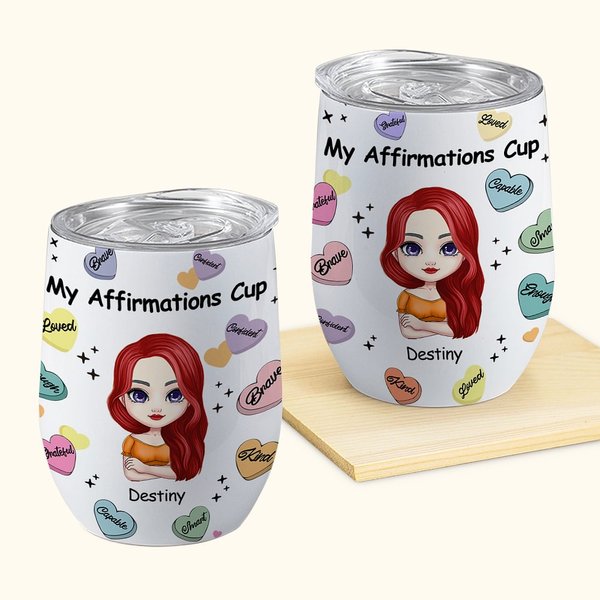 Vaso de Vino con Tapa Personalizado My Positive Affirmations Daily Reminders 12oz Apto para Líquidos Fríos y Calientes