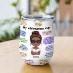 Personalisierte meine positive Affirmationen tägliche Erinnerungen niedlich isoliert Weinbecher mit Deckel 12oz für Frauen ihre besten Freunde für hei