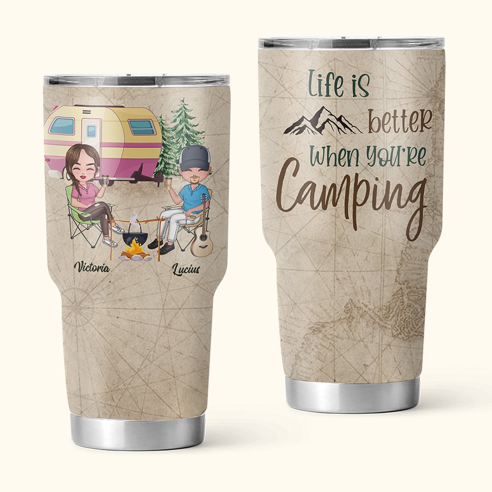 Cadeau d'anniversaire personnalisé Happy Couple Camping Adventure Retro Style 30oz Tumbler Couple