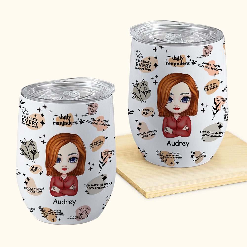 Personnalisé Mes Affirmations Positives Rappels Quotidiens Mignon Gobelet à Vin Isotherme avec Couvercle 12oz pour Café Vin Anniversaire pour Femme Se