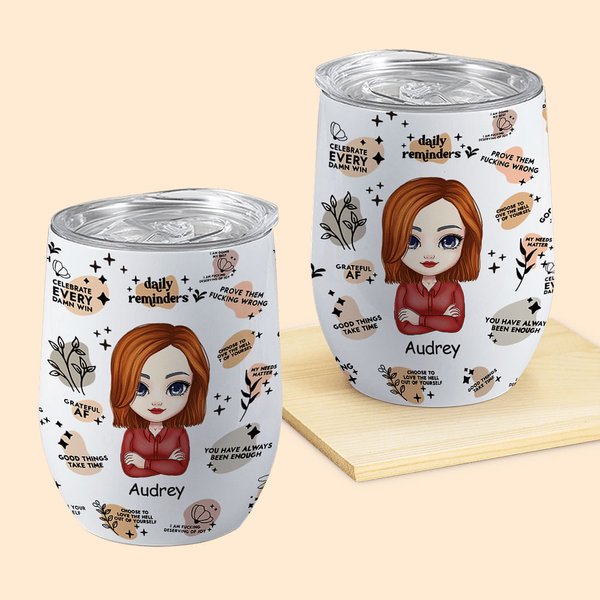 Gepersonaliseerde Mijn Positieve Affirmaties Dagelijkse Herinneringen Leuke Geïsoleerde Wijn Tumbler met Deksel 12oz voor Koffie Wijn Verjaardag voor 