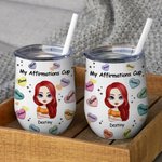 Vaso de Vino con Tapa Personalizado My Positive Affirmations Daily Reminders 12oz Apto para Líquidos Fríos y Calientes