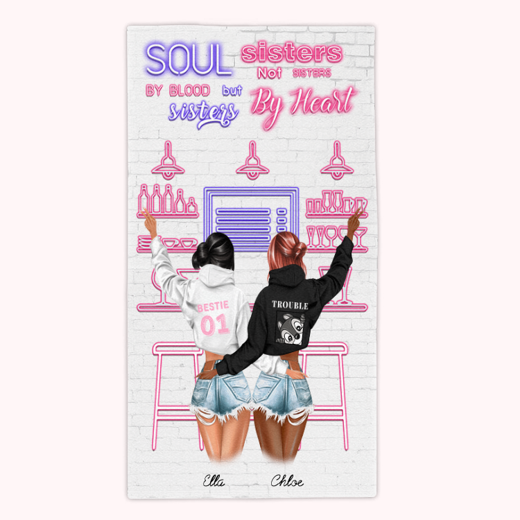 Serviette de plage personnalisée pour les meilleures sœurs Bestie Beach Party Holiday Gift