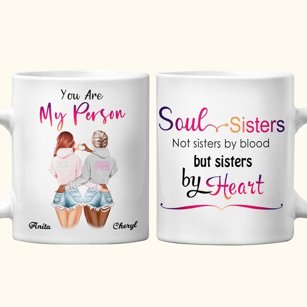 Personalizada Soul Sisters No hermanas de sangre pero hermanas de corazón Taza de cerámica blanca Regalos de amigos C-tipo de mango