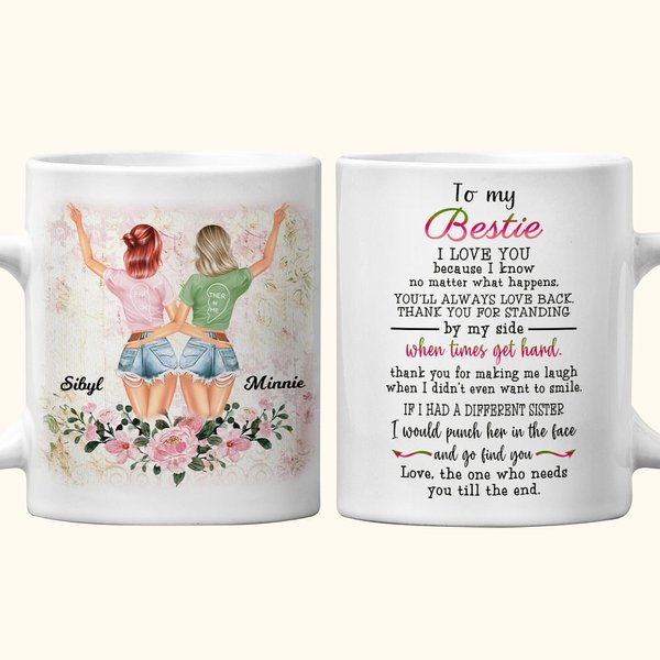 Gepersonaliseerde To My Bestie I Love You When Times Get Hard Witte Keramische Mok Vriendschap Verjaardag Kerstcadeau voor Bestie Zus