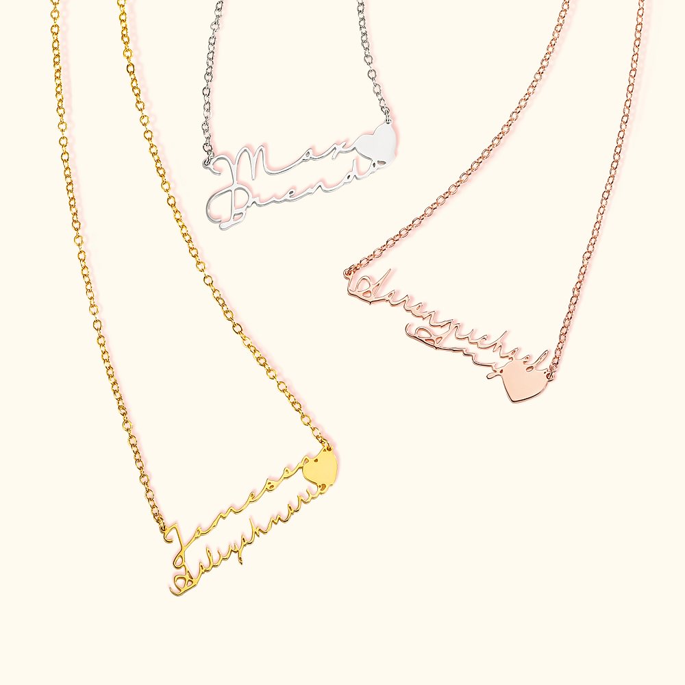 Collier Barre Prénom Personnalisé Bijou avec Deux Noms Coeur d'Amour Cadeau Anniversaire Saint-Valentin Fête des Mères  pour Maman Couple Femme