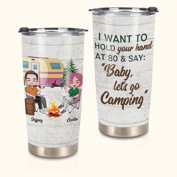 Henkilökohtainen vaimo ja aviomies Camping Haluan pitää kädestäsi 20oz Tumbler syntymäpäivälahja Ystävänpäivä läsnä vuosipäivä lahja päivittäiseen käyttöön