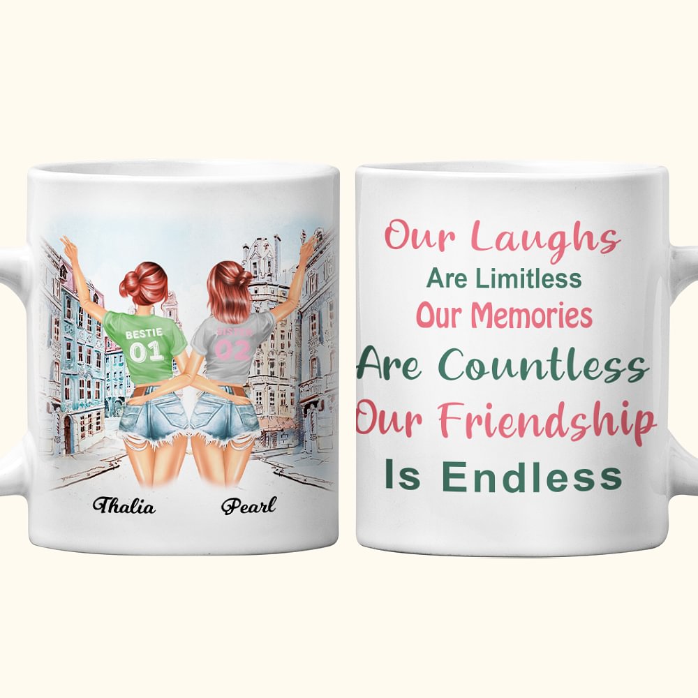 Tasse en céramique blanche personnalisée Nos rires sont illimités Nos souvenirs sont innombrables Anniversaire Cadeau d'amitié pour Bestie Lave-vaisse