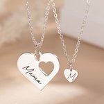 Paire de Pendentifs Mère-Fille en Cœur Personnalisés avec Prénom et Initiale Gravés Cadeau Fête des Mères pour Maman et Fille