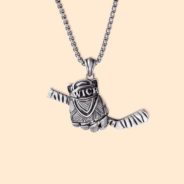 Collier Gravé avec Prénom Personnalisé Pendentif Gant de Hockey sur Glace Cadeau d'Anniversaire pour Amoureux du Sport Joueur de Hockey