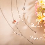 Collier Personnalisé avec Pierre de Naissance Nom et Fleur Cadeau d'Anniversaire Fête des Mères pour Mère Femme