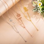 Collier Personnalisé avec Pierre de Naissance Nom et Fleur Cadeau d'Anniversaire Fête des Mères pour Mère Femme