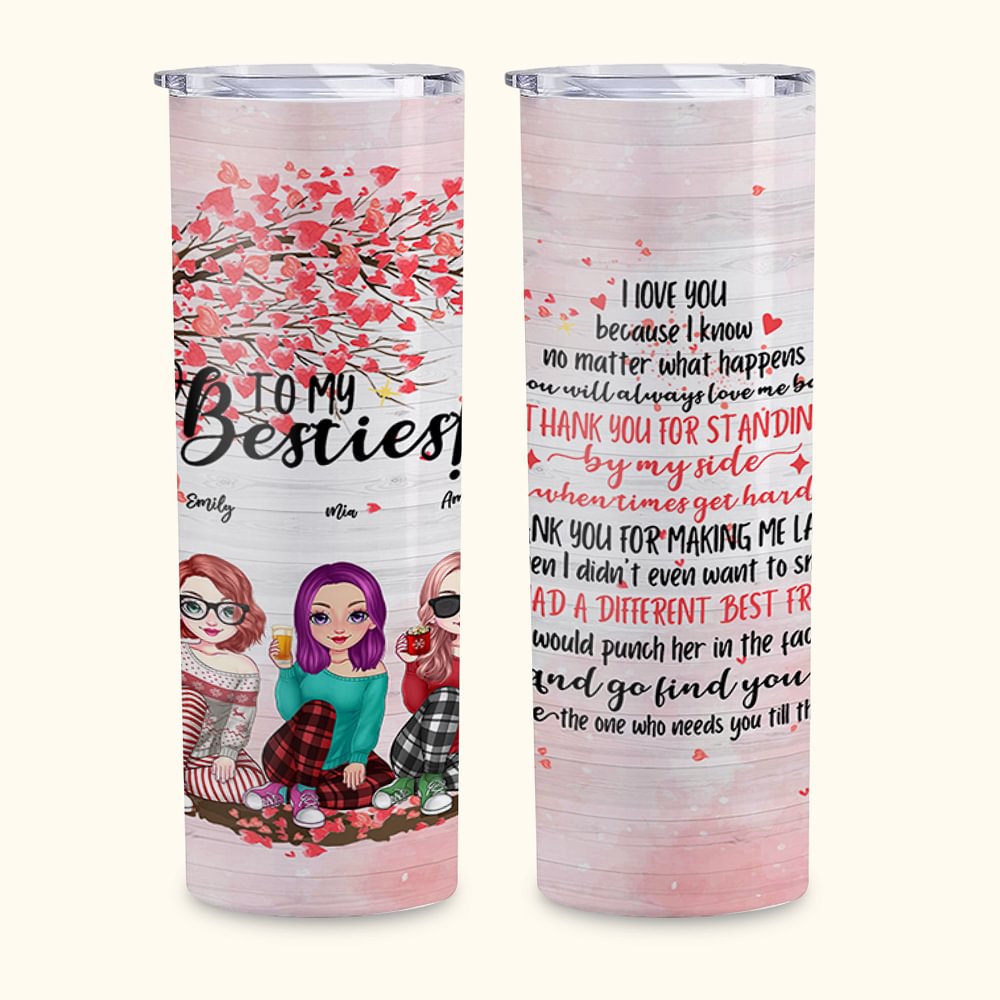 Personnalisé à mes amies I Love You Love Tree Straight Skinny Tumbler Cadeau pour Amies