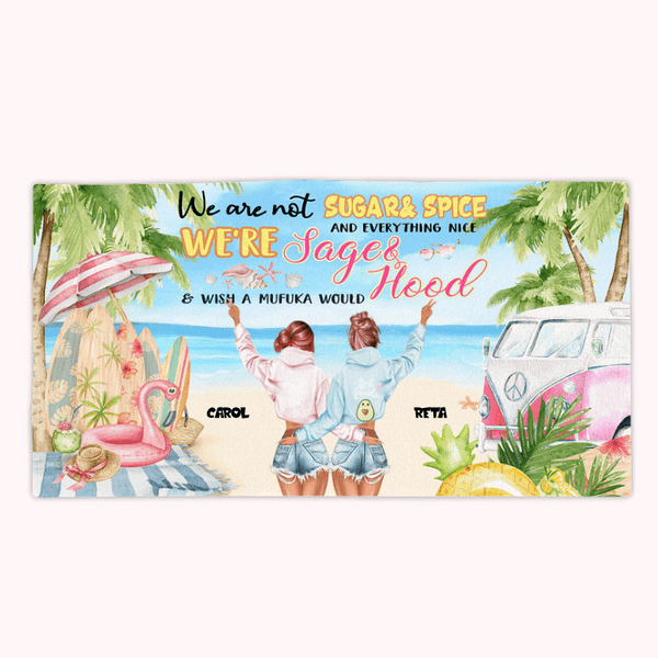 Spersonalizowany ręcznik plażowy We Are Not Sugar And Spice And Everything Nice Hippie Bus Beach Girl Przyjaźń Prezent dla siostry duszy Łatwy do przechowywania i przenoszenia
