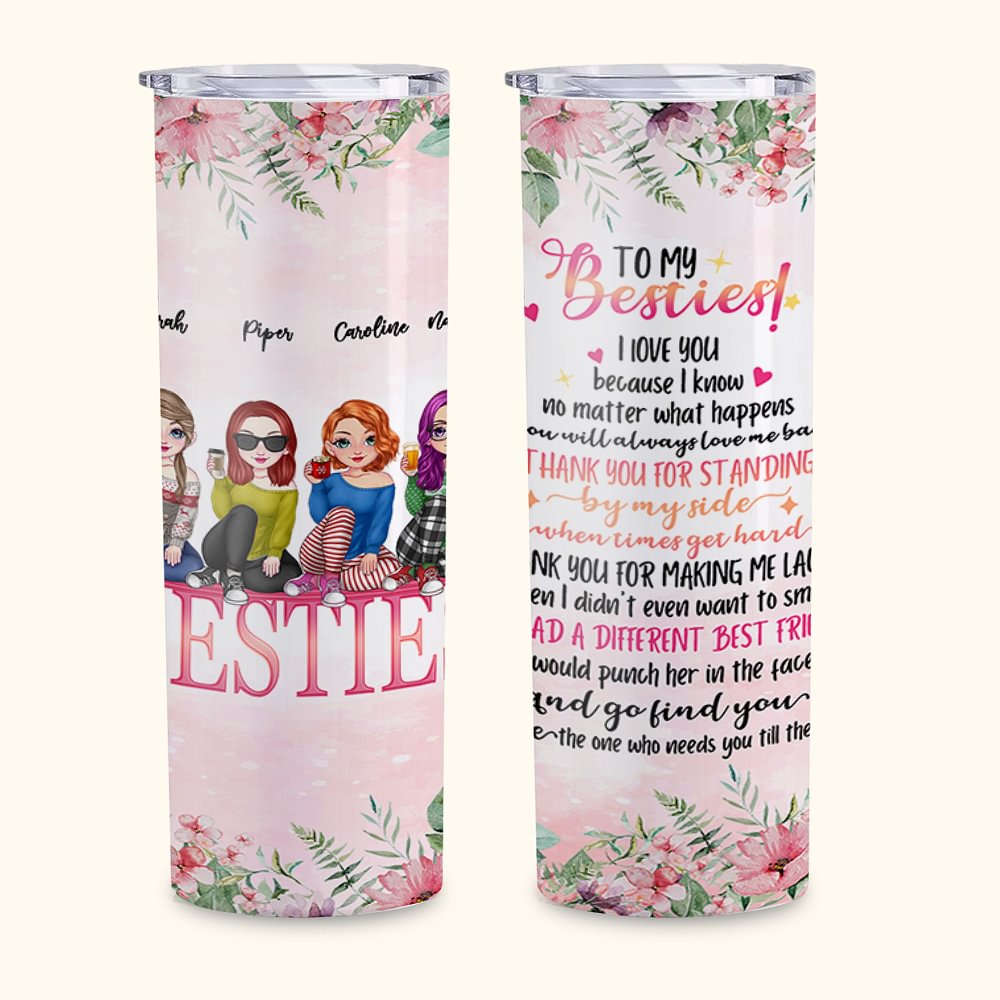 Citations Personnalisées Bestie Confession Sincère aux Sœurs Amis Fond Fleuri Tumbler Droit Skinny Cadeau pour Sœur